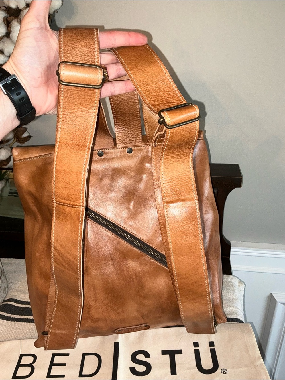 NWT Bed Stu Leather Howie Flapover Leather Backpack Tan Rustic Retail $365 - Picture 3 of 16
